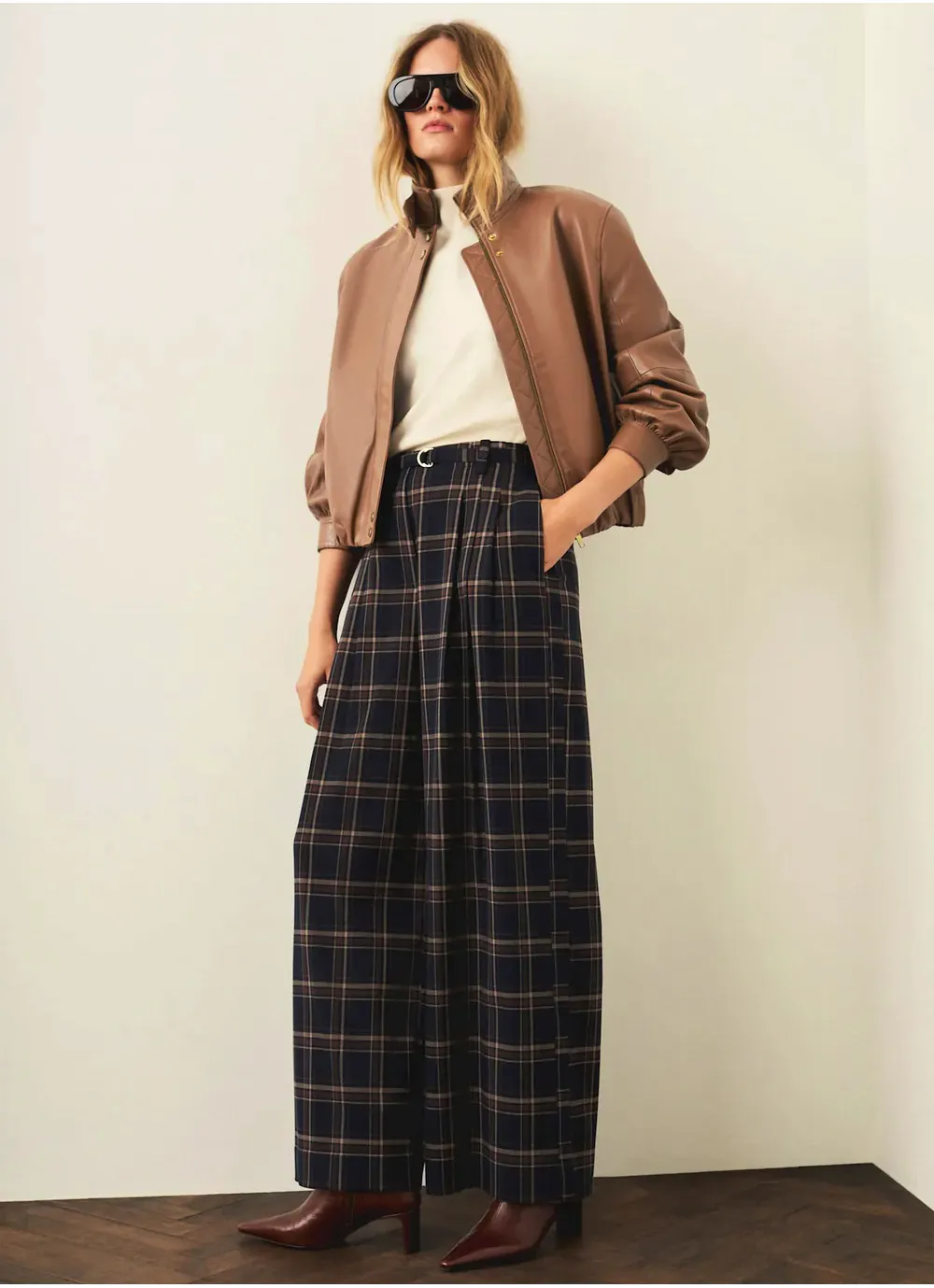 Navy Checked Wide Leg Trouser, £120 
