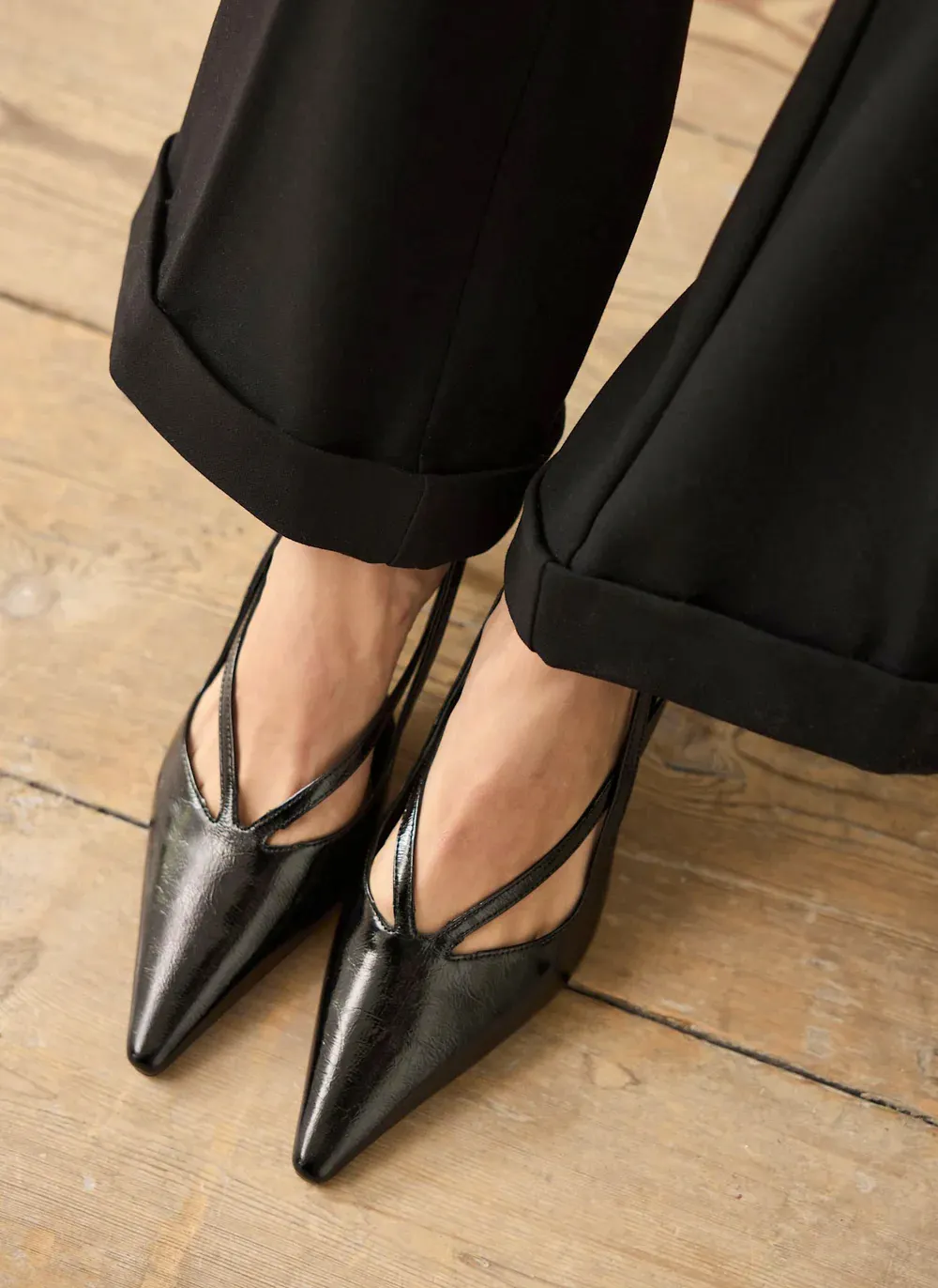 Bianca Black Patent Leather Slingback Heels £120 