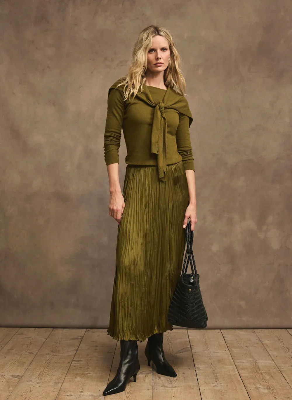 Olive Green Crinkle Maxi Skirt, £99 