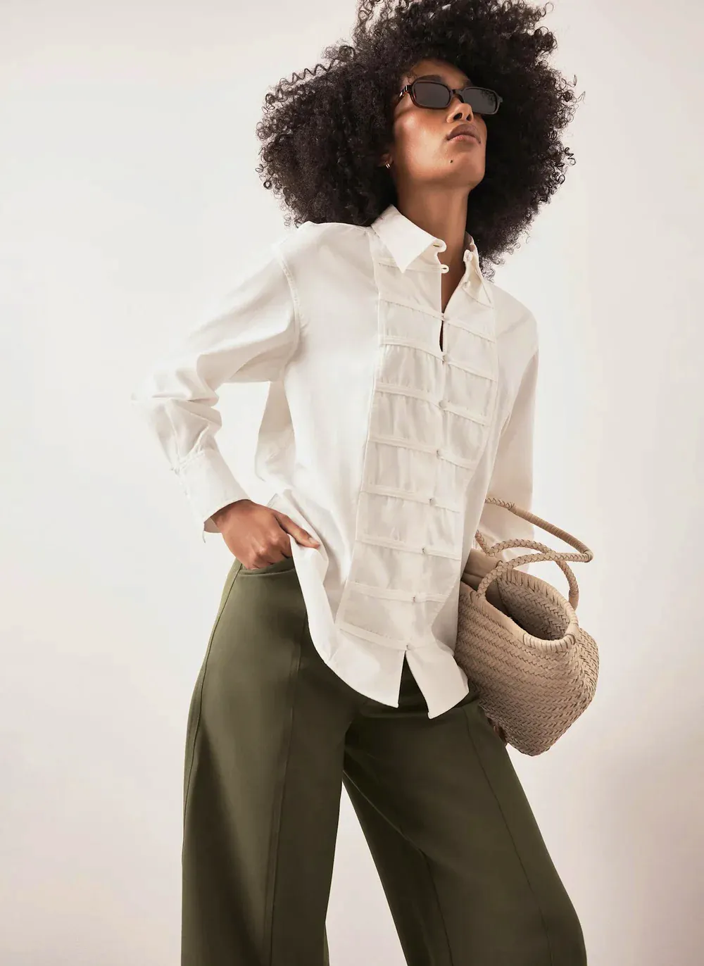 White Cotton Blend Knot Button Shirt, £89 