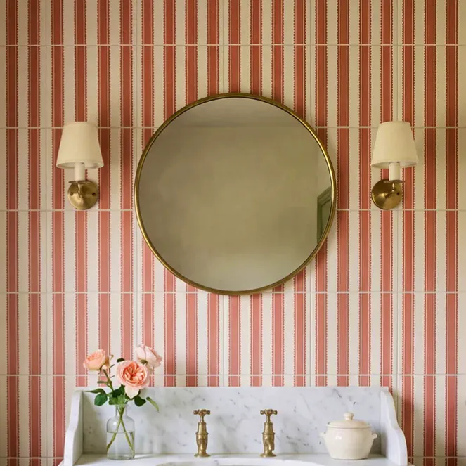 Sanderson Pinetum Stripe Madder Porcelain, £60 Per Box