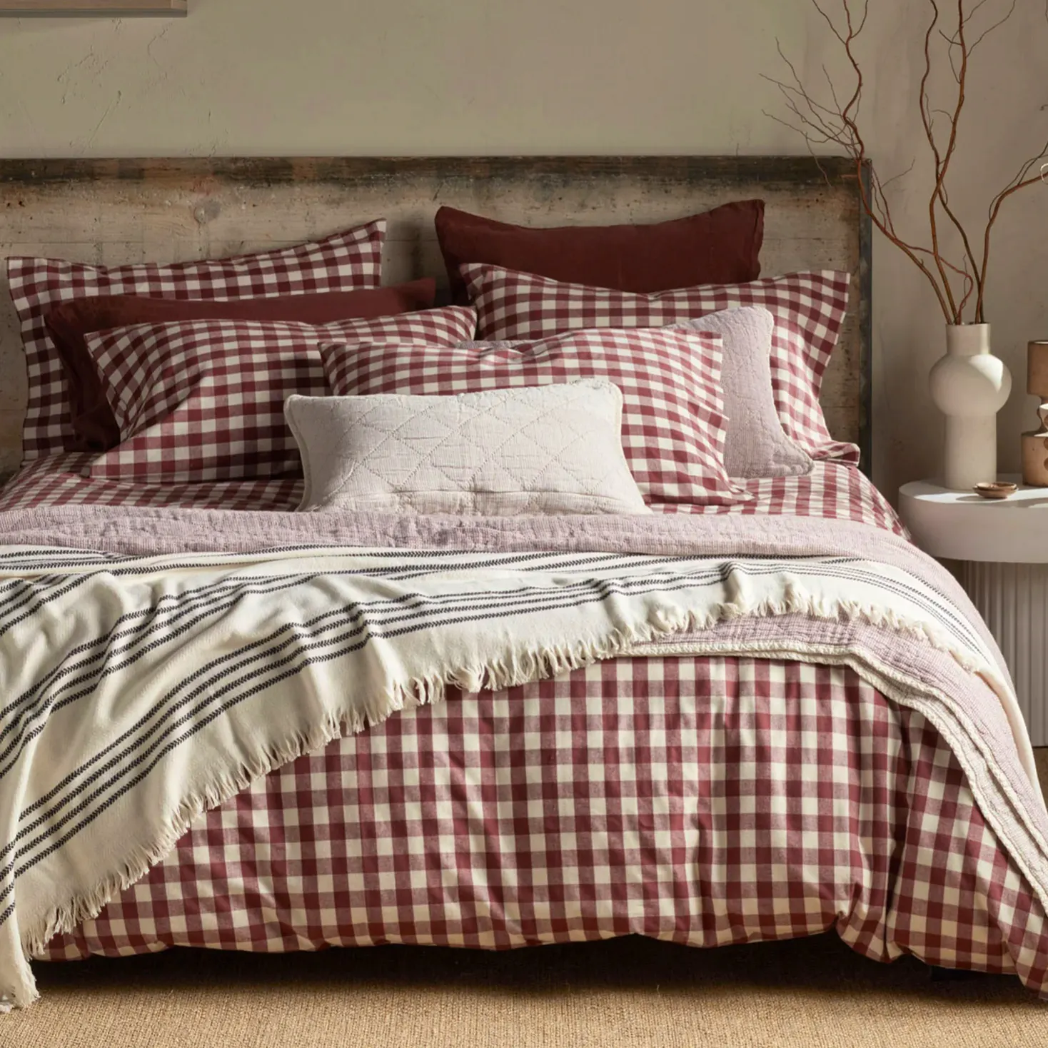 Secret Linen Store Conker Gilbert Gingham Brushed 100% Organic Cotton Bed Linen, from £17