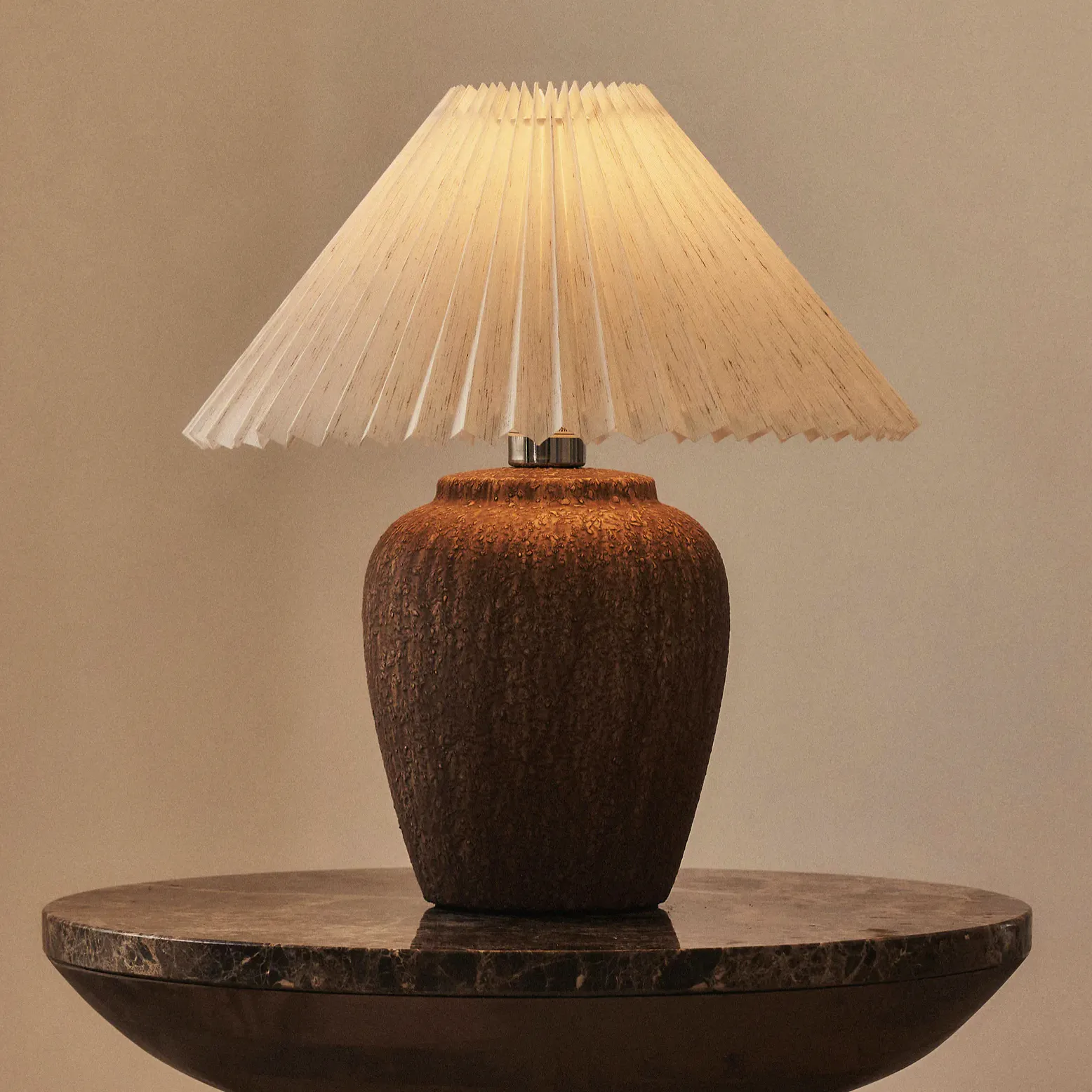 William Wood Sicily Brown Ceramic Pleated Shade Table Lamp, £99
