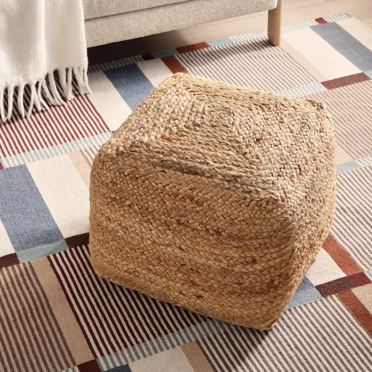 John Lewis Square Jute Pouffe, Natural, £80