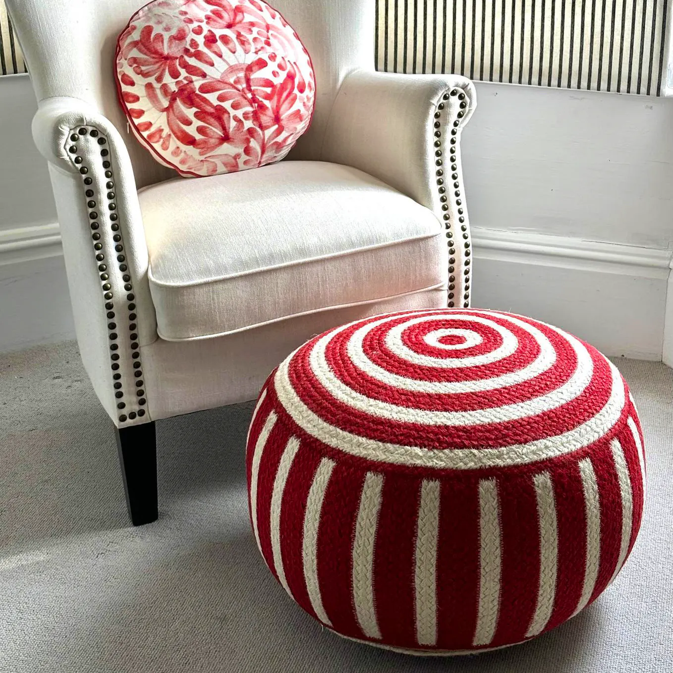 The Braided Rug Company Red Jute Pouffe Large, £125