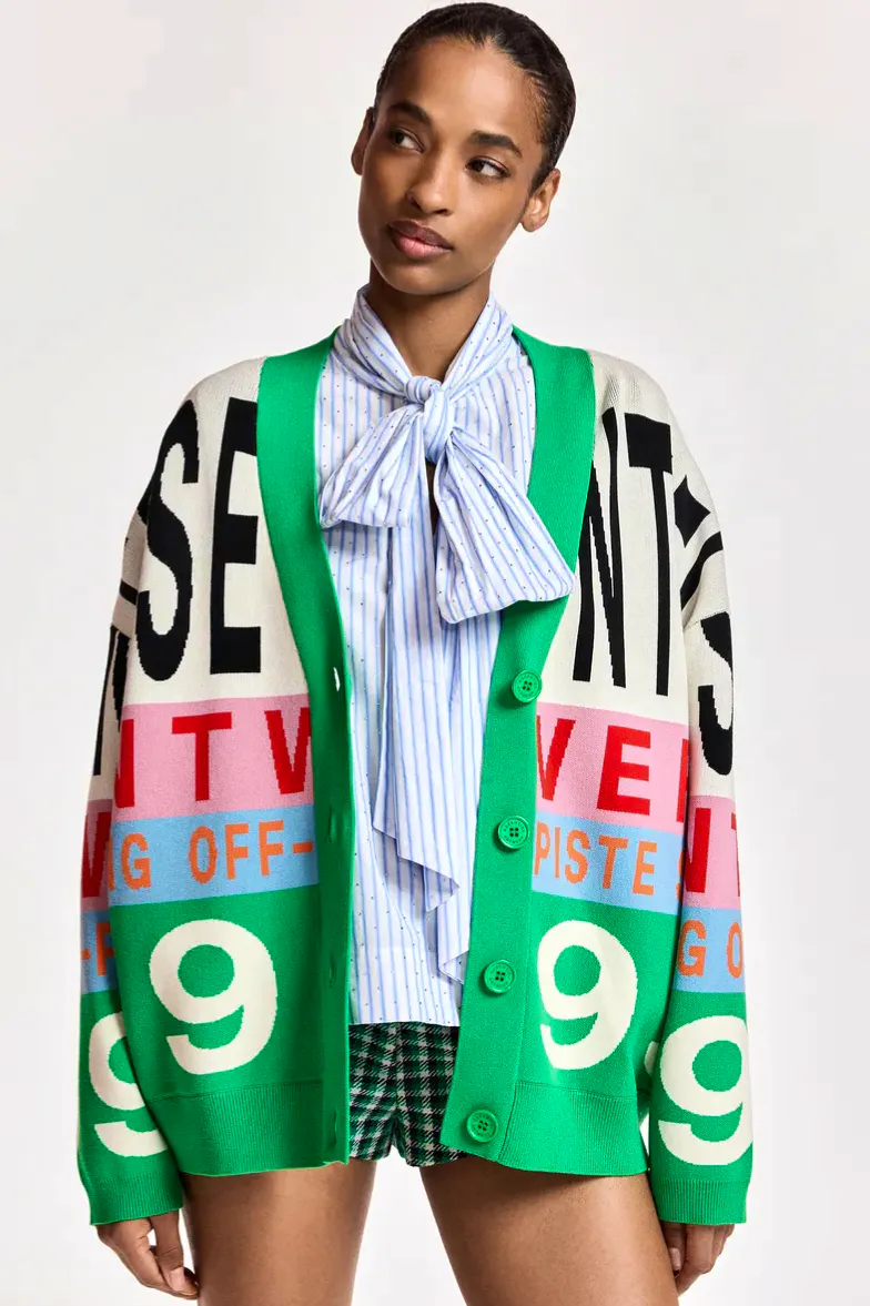 Essential Antwerp Green And Multicolor Graphic-Intarsia Cardigan, £230