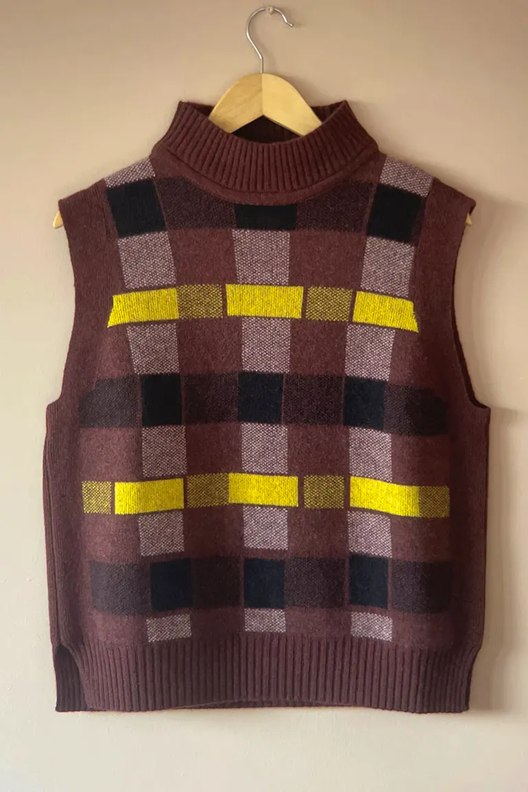 Giannina Capitani Blockprint Tartan Vest In Chocolate, £170