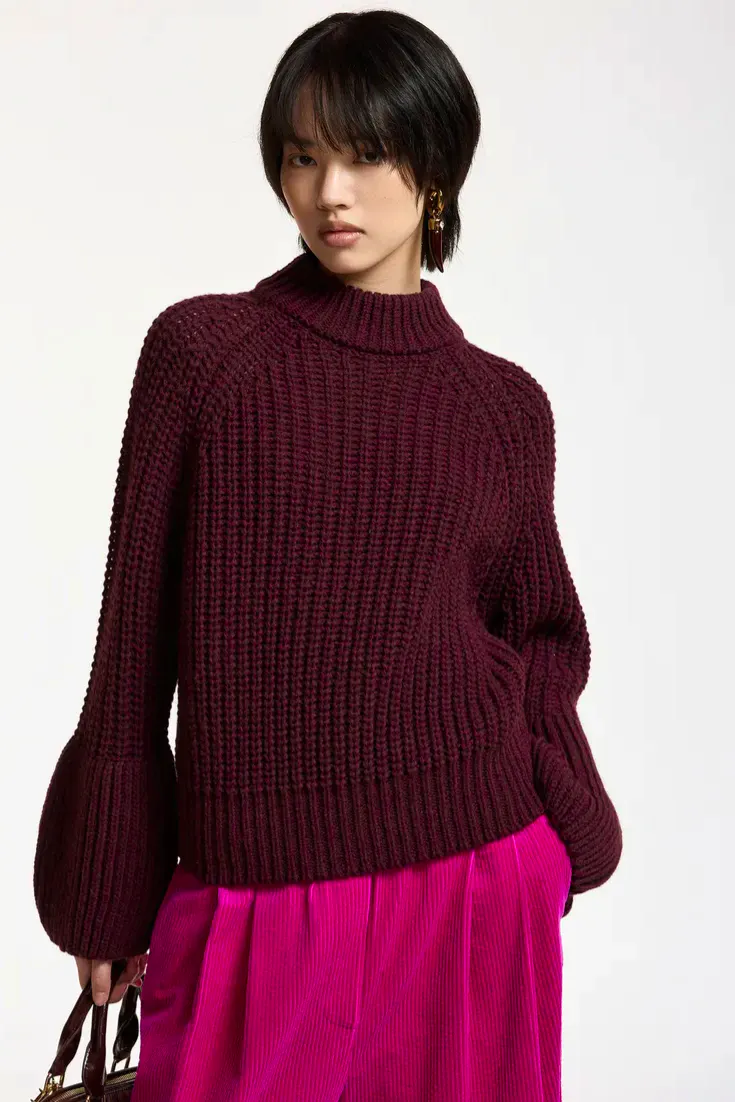 Essential Antwerp Dark Burgundy Chunky Turtleneck Sweater With Voluminous Sleeves, £260
