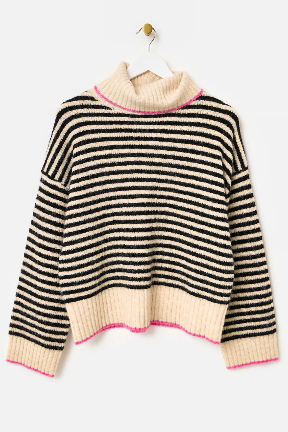 Oliver Bonas Monochrome & Pink Striped Roll Neck Knitted Jumper, £32