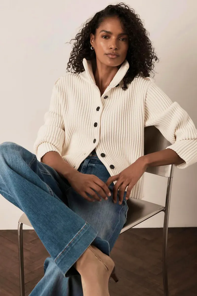 Mint Velvet White Ribbed Knit Jacket, £130