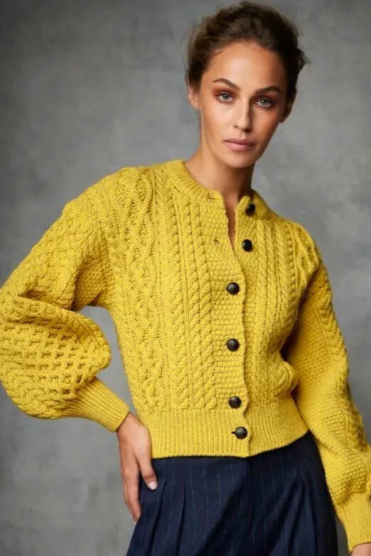 IrelandsEye Knitwear Clover Cropped Cardigan in Sunflower, £135