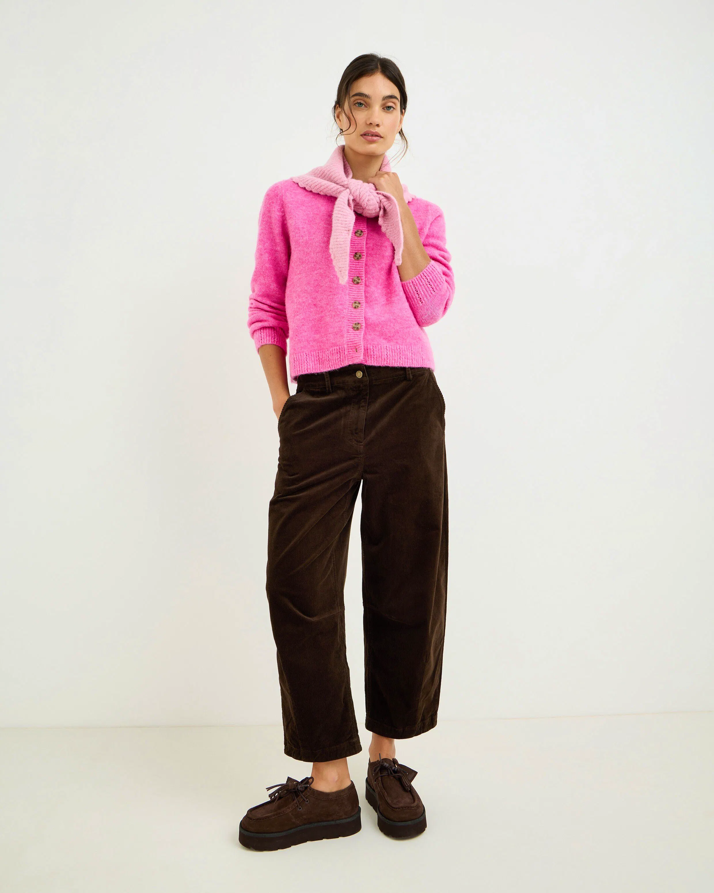 Oliver Bonas Chocolate Corduroy Barrel Leg Trousers