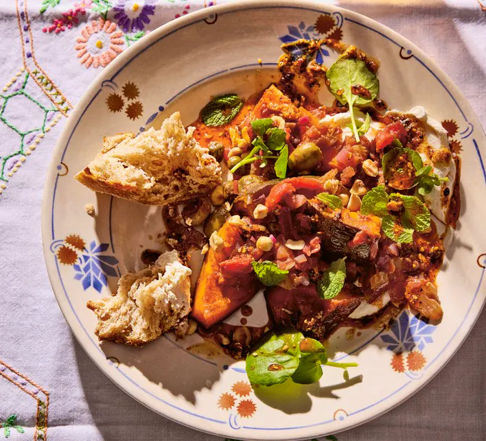 Warm Pumpkin Caponata With Whipped Ricotta, Mint & Hazelnuts