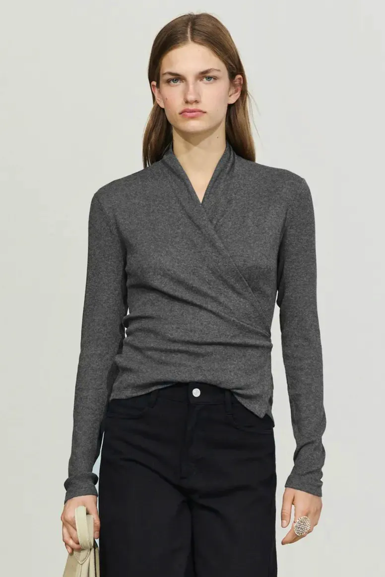 Massimo Dutti Cotton Cashmere Blend Wrap T-Shirt, £50