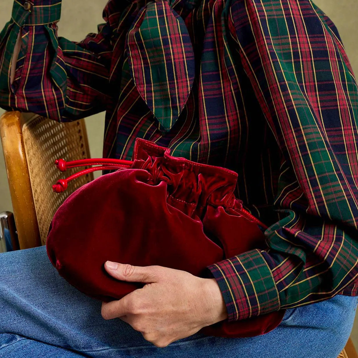 Penelope Chilvers Puffball Velvet Clutch, £169