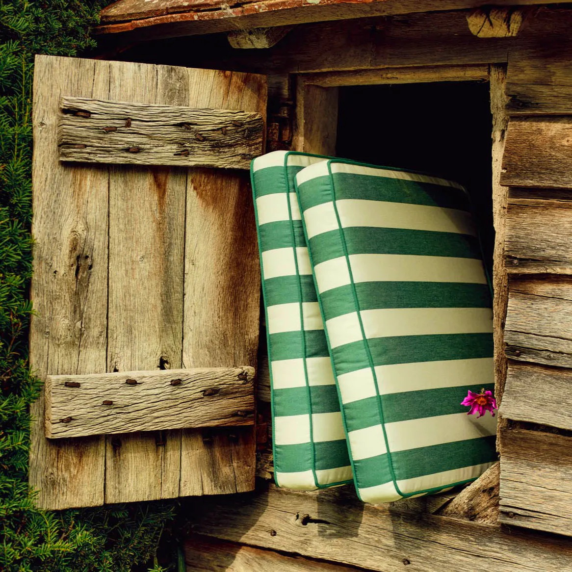 Rowen & Wren Sudbury Garden Furniture Cushion, Green Awning Stripe, £138