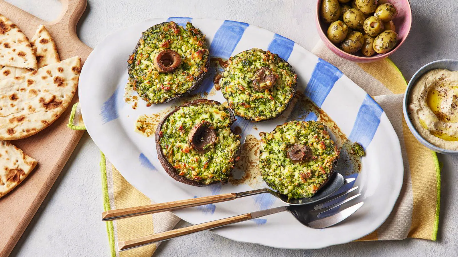 Roasted Portobello Mushrooms With Pine Nuts And Halloumi