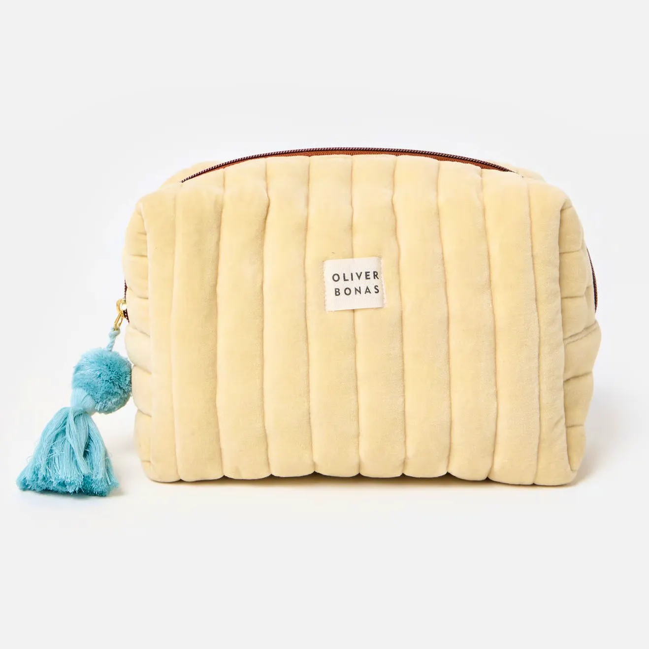 Oliver Bonas Yellow Quilted Velvet Wash Bag, £25