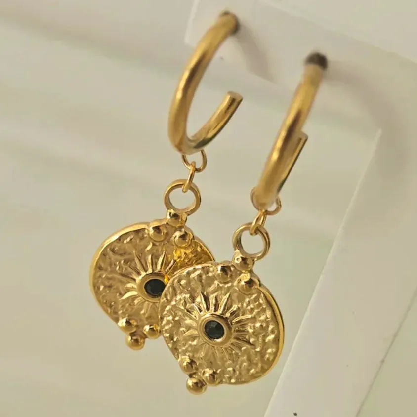 LBL Style Black Halo Coin Hoop Earring, £25