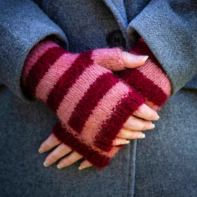 Pink Contrast Knitted Wrist Warmers National Trust, £14