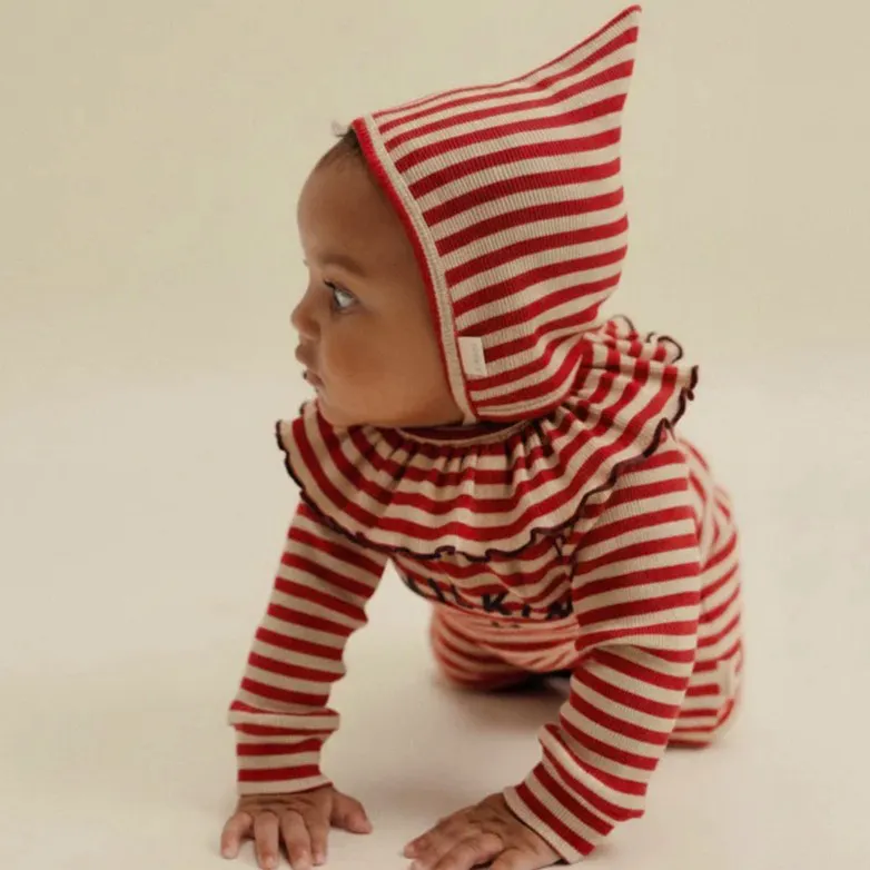 Ando Pixie Crimson Stripe Cotton Bonnet, £16