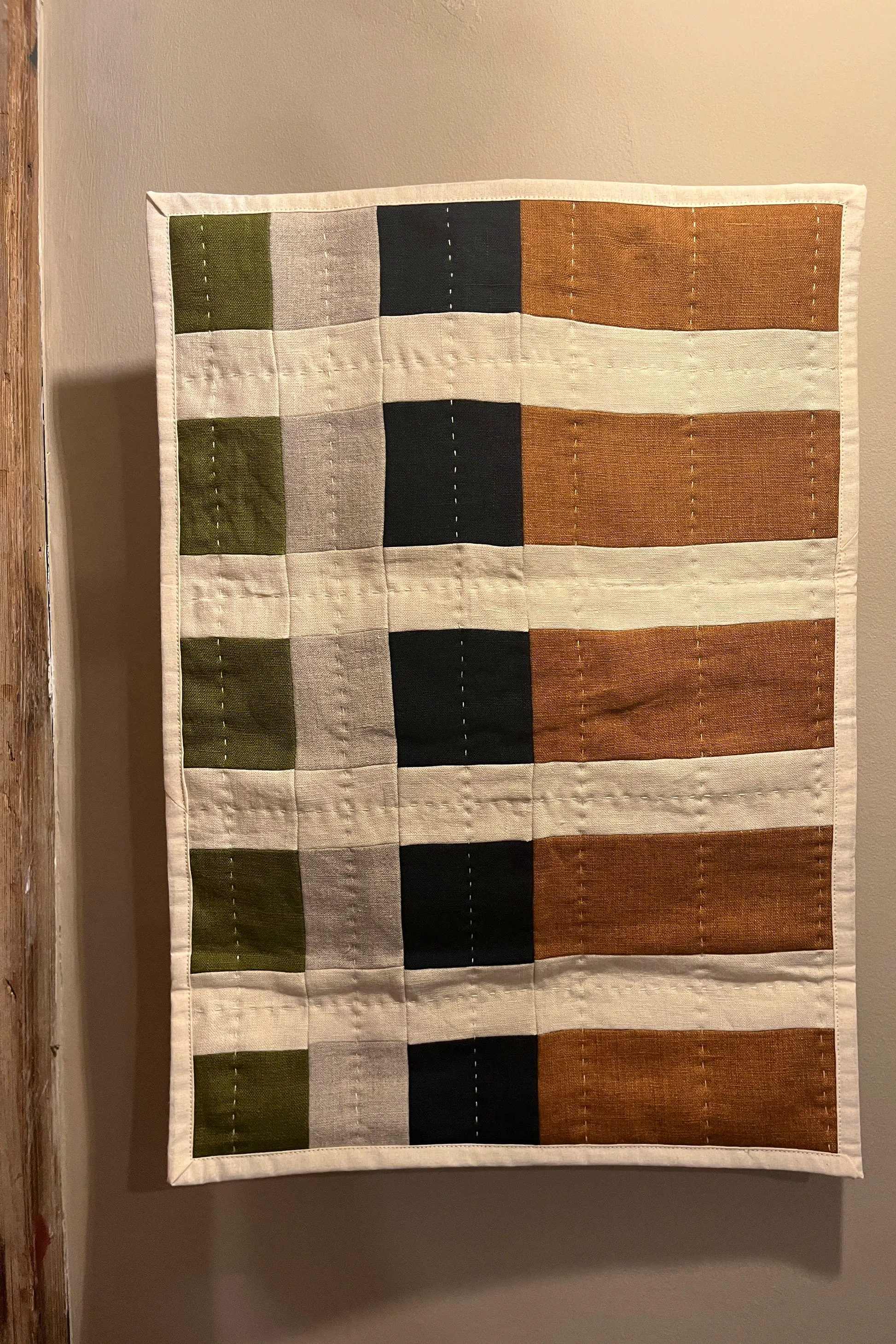Slow Progress   Orange Stripe Linen Wall Hanging
