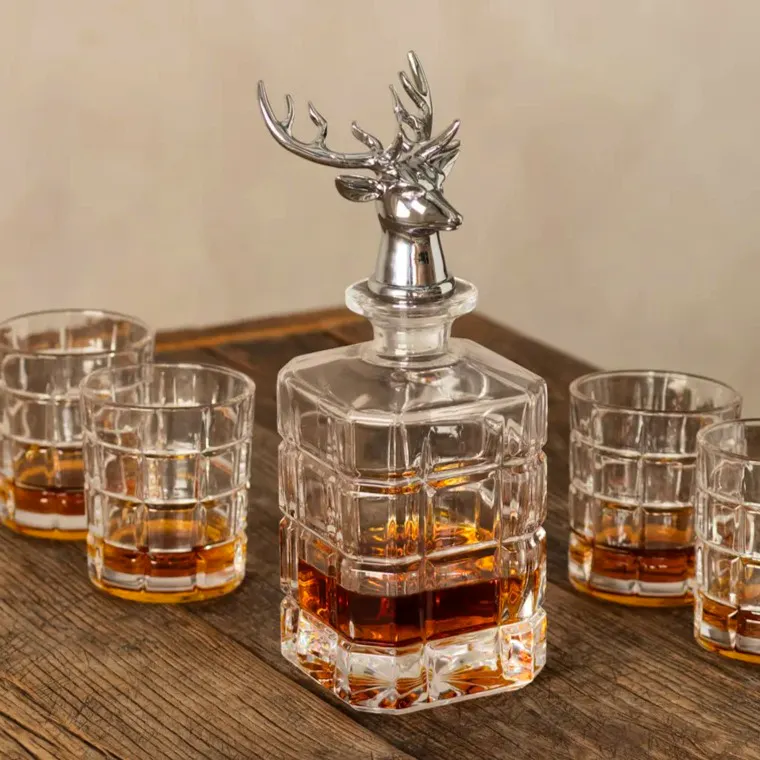 Graham and Green Stag Head Glass Decanter Set with Four Tumblers, £74