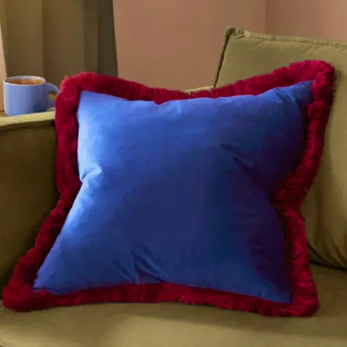 Dunelm Furn Halo Fringed Velvet Square Cushion, £15