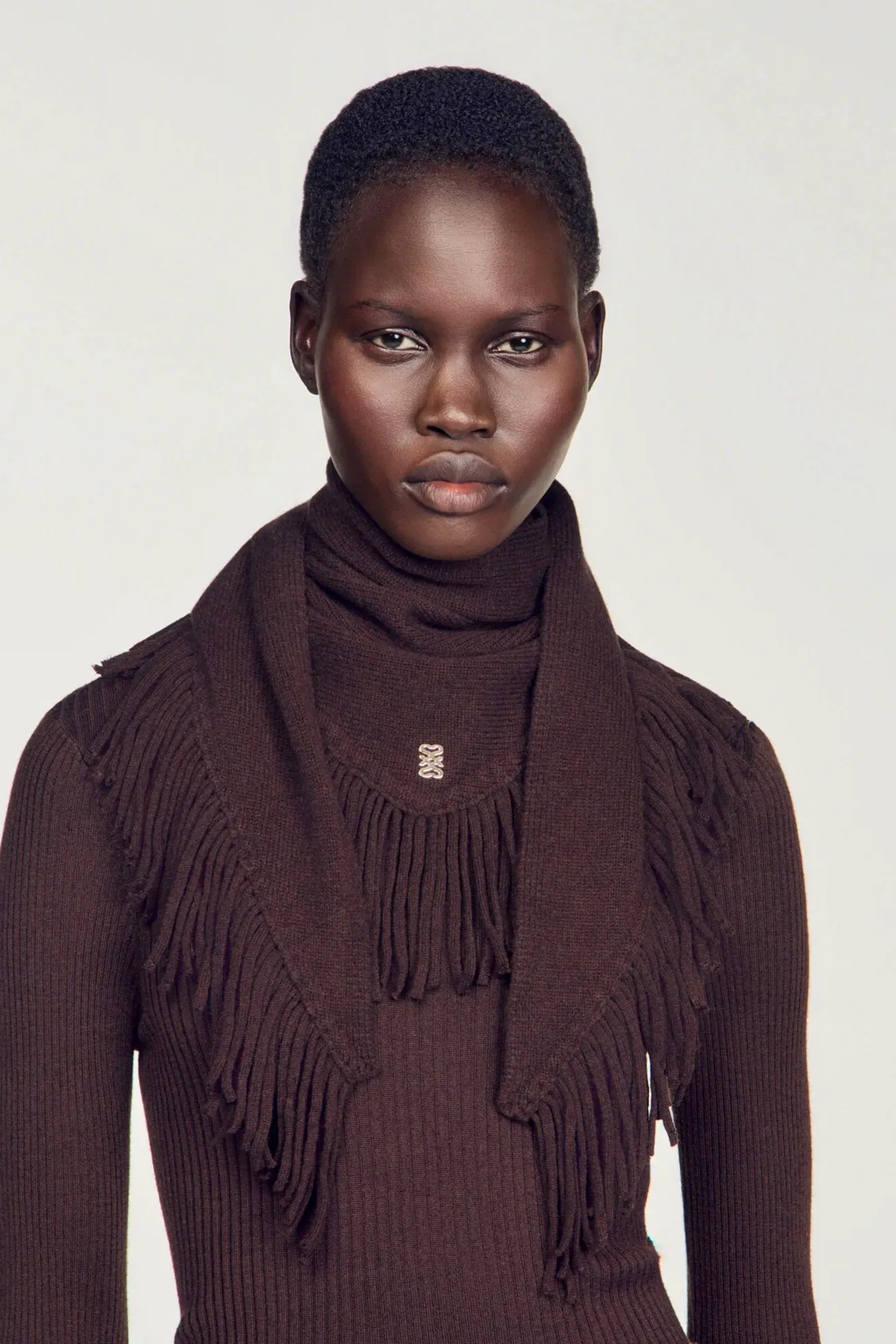 Sandro Fringed Wool Triangle Scarf, £109