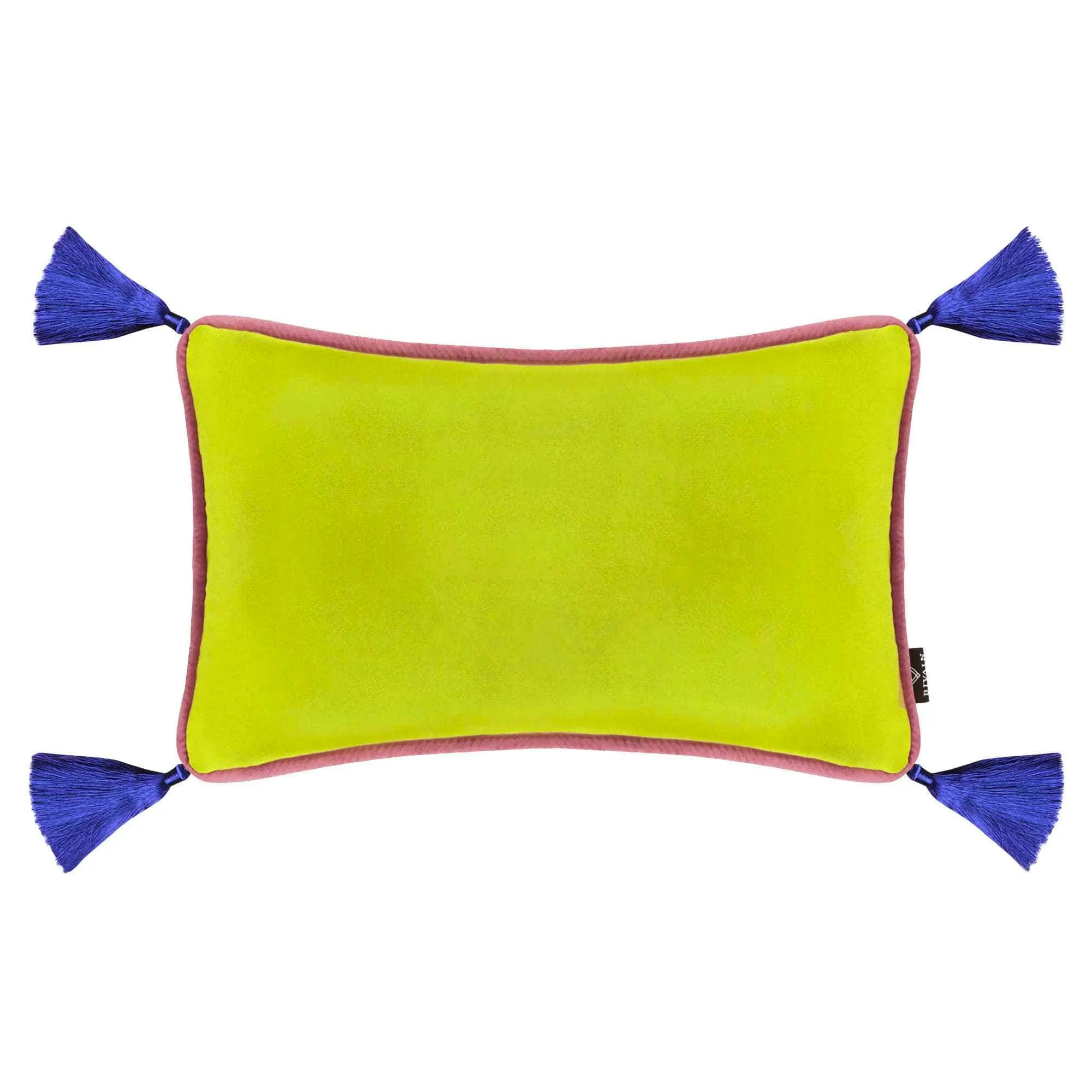 Maison Flaneur Lime Green Velvet Rectangular Cushion with Tassels, £85