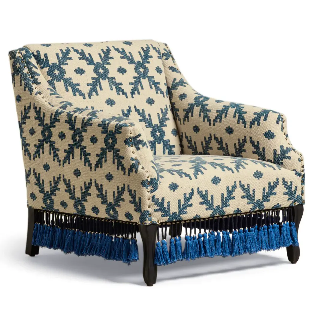 OKA Tarma Lazaret Cotton Armchair - Midnight Blue/Off-White, £1,595
