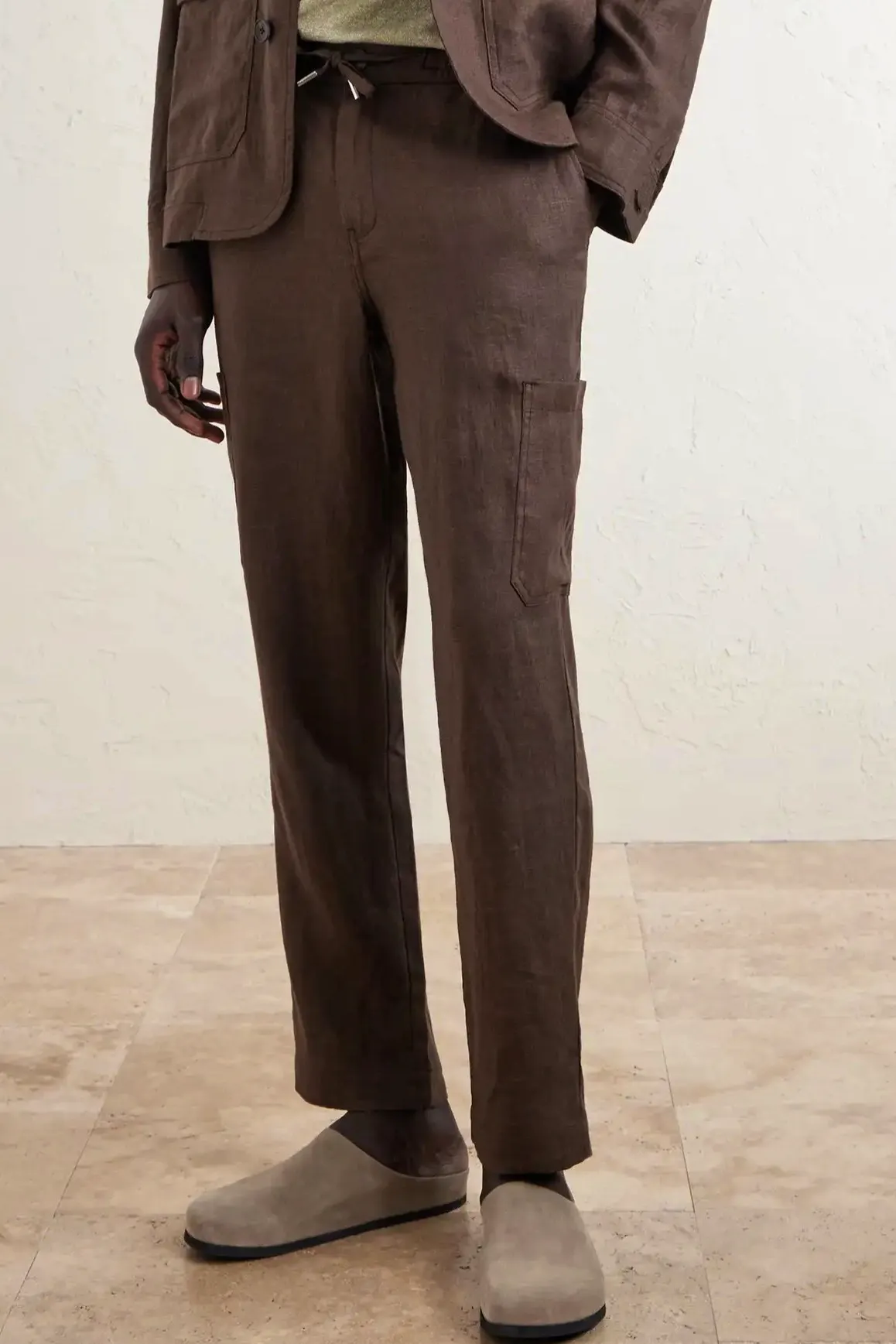 Mr P James Tapered Linen Drawstring Cargo Trousers, £175