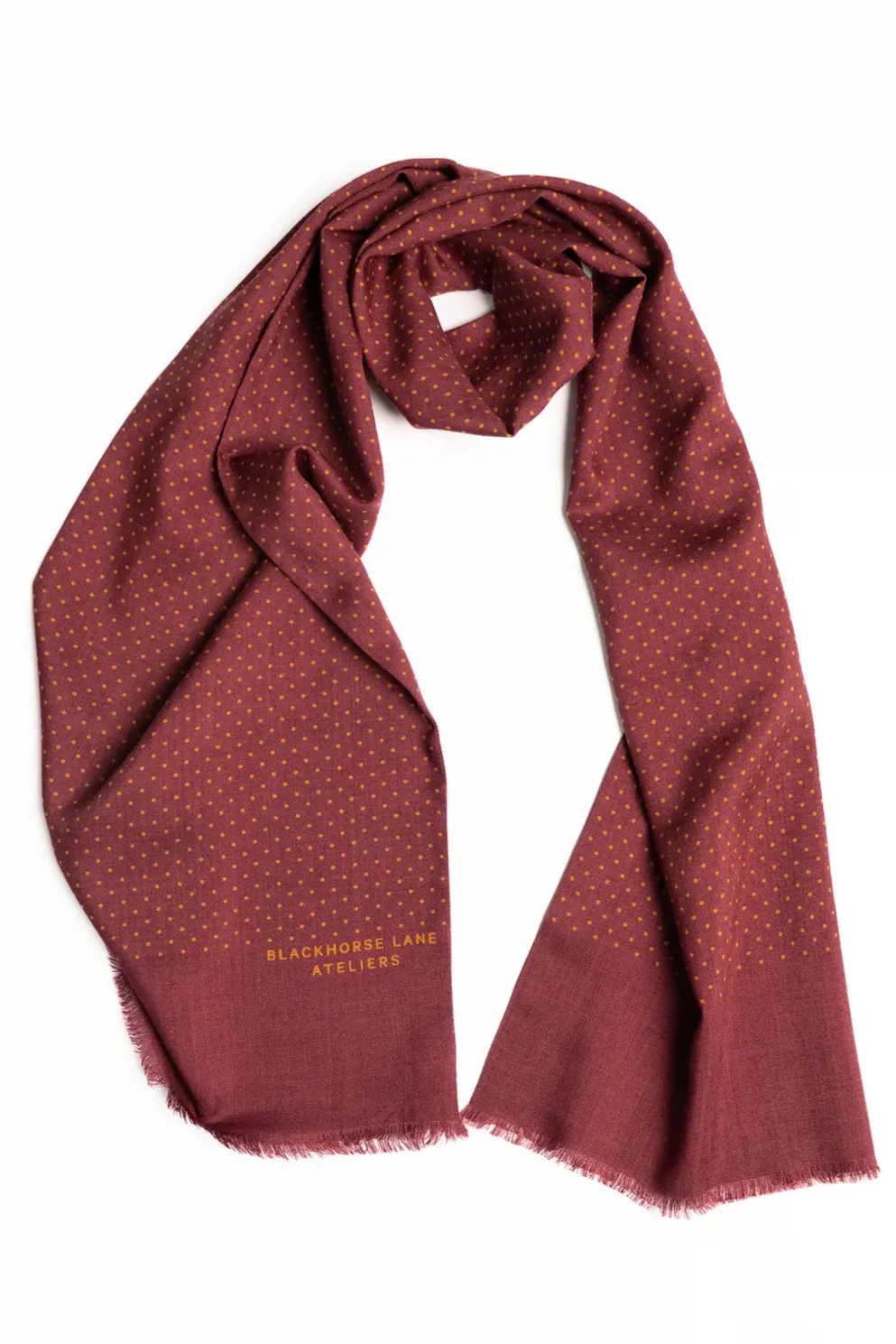 Blackhorse Lane Burgundy Spotted Wool Silk Scarf, £165