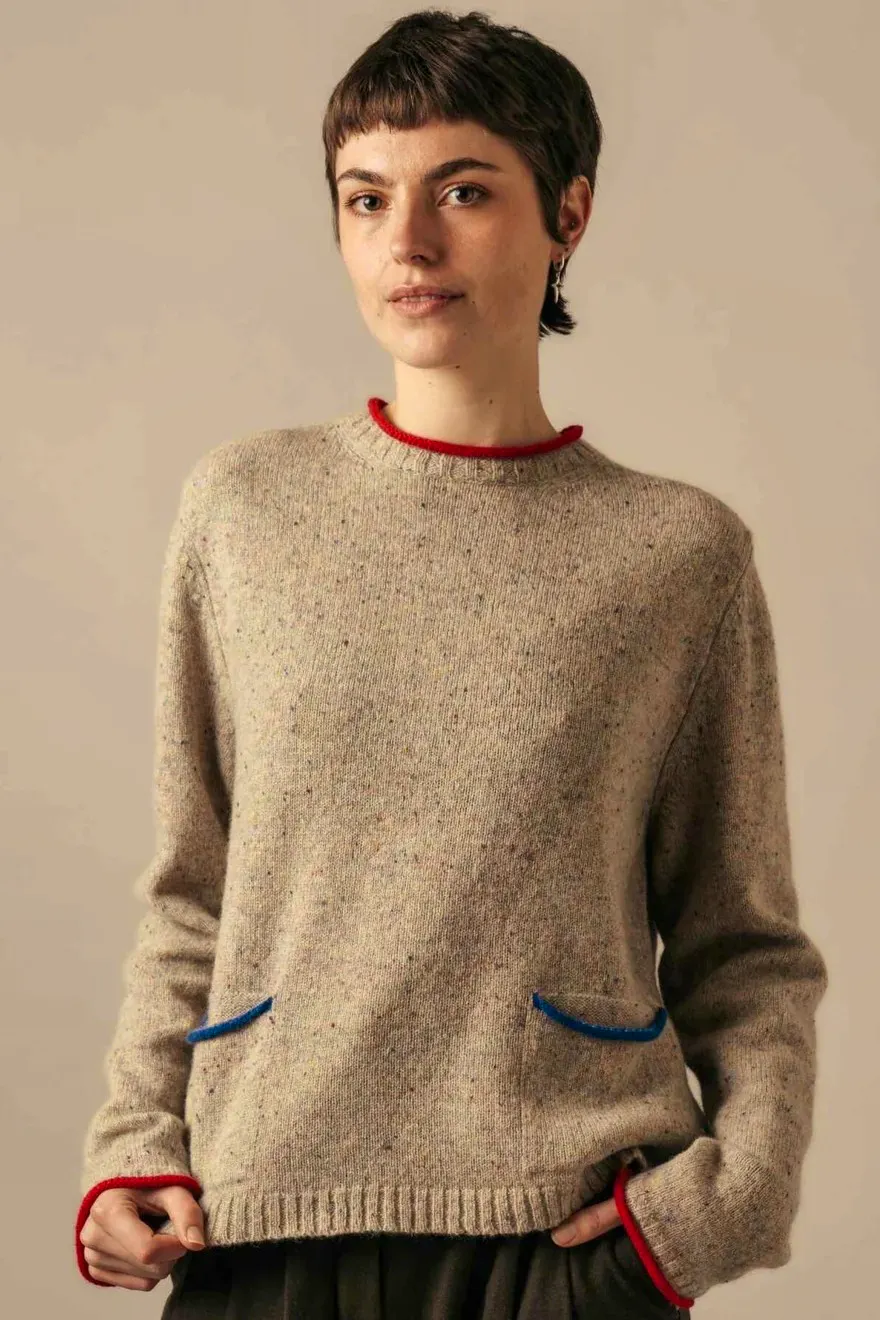 Eribe Tweed Nep Lambswool Sweater In Sand, £214