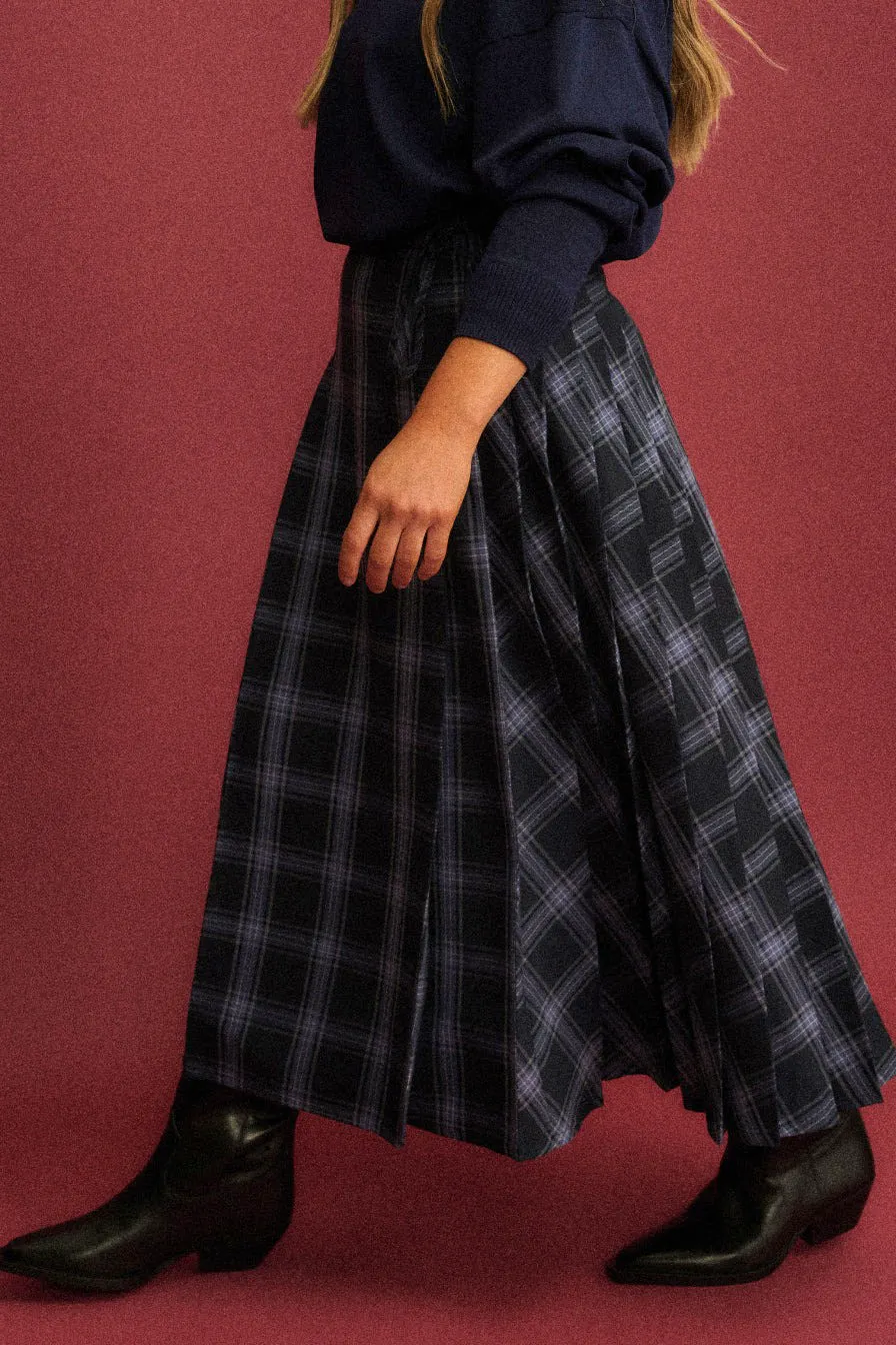 Nobody’s Child Navy Tartan Pleated Midi Skirt, £110