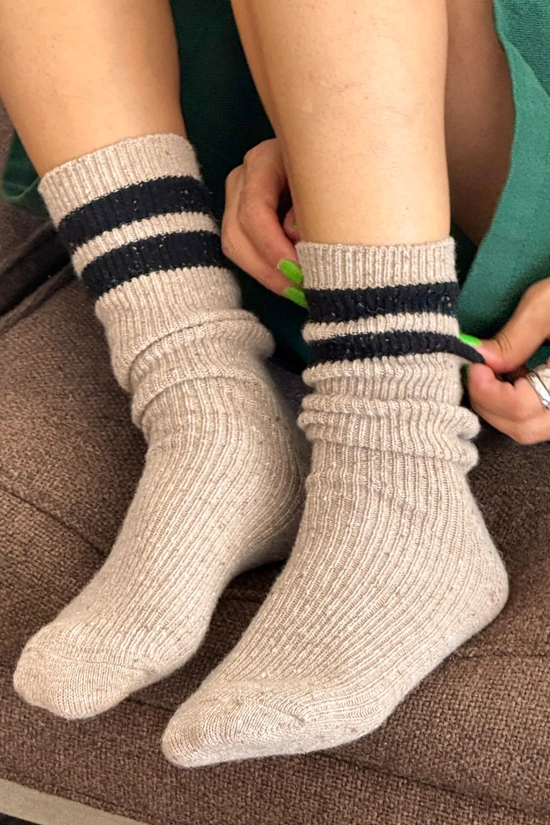 Le Bonn Shoppe Snow Varsity Socks - Beige / Black, €18.26