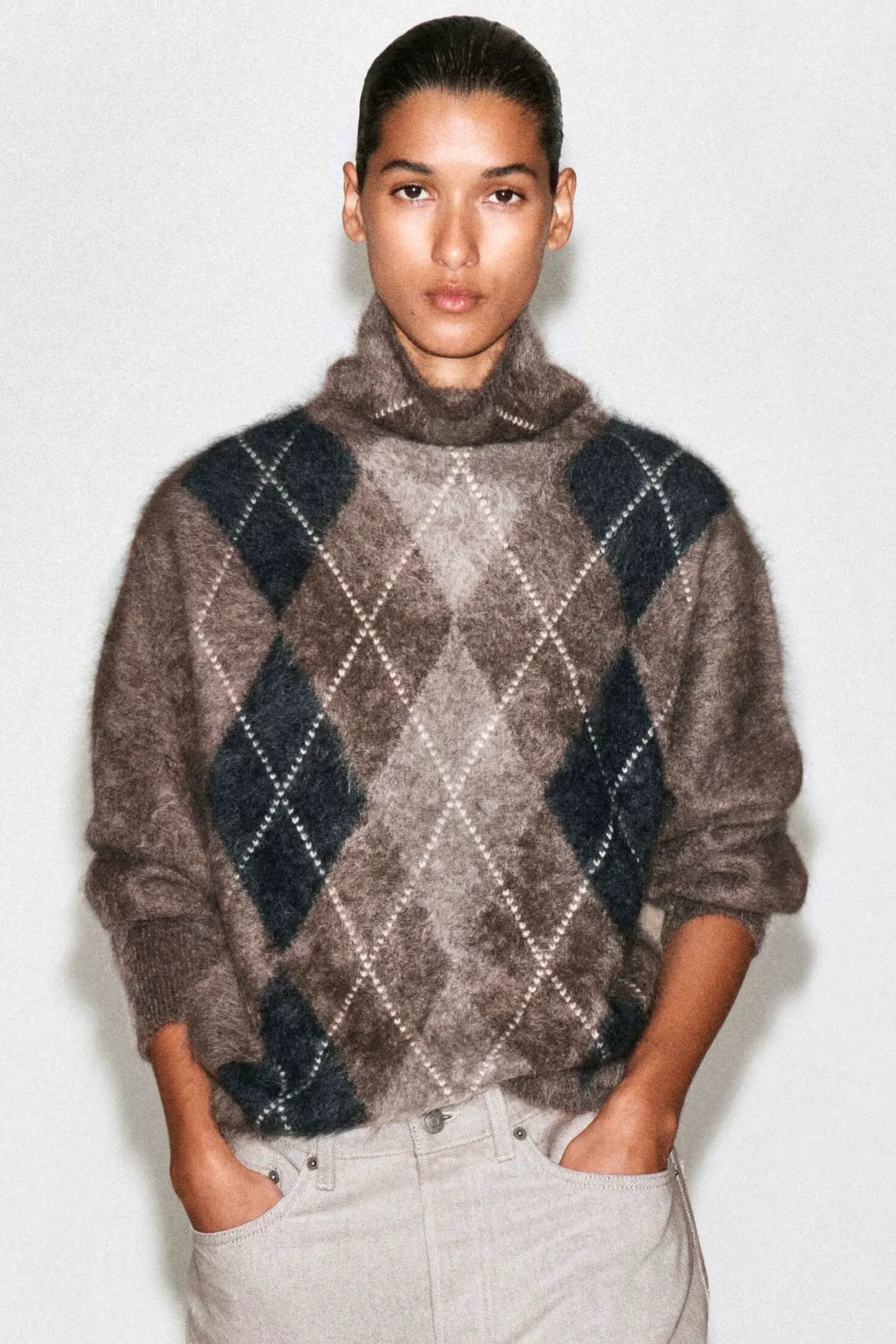 Cos Argyle Brushed Pure Cashmere Funnel-Neck Jumper, £229